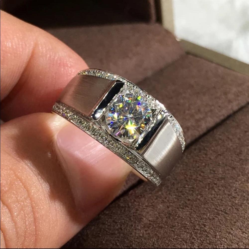 New Unisex 925 Silver Diamond Chunky Diamond Ring
